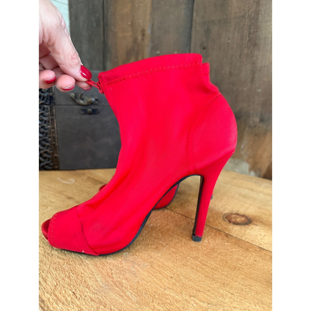 DBDK Fashion Red Stretch Peep Toe Stiletto Ankle Booties Y2K Club Heels Size 6.5